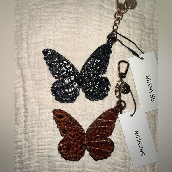 Brahmin Black/Pecan Butterflies Key Fob